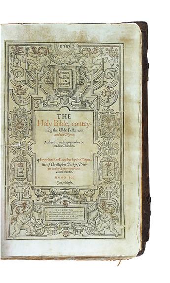 BIBLE IN ENGLISH.  The Holy Bible, conteyning the Olde Testament and the Newe.  1595.  Titles and 2 others leaves in facsimile.